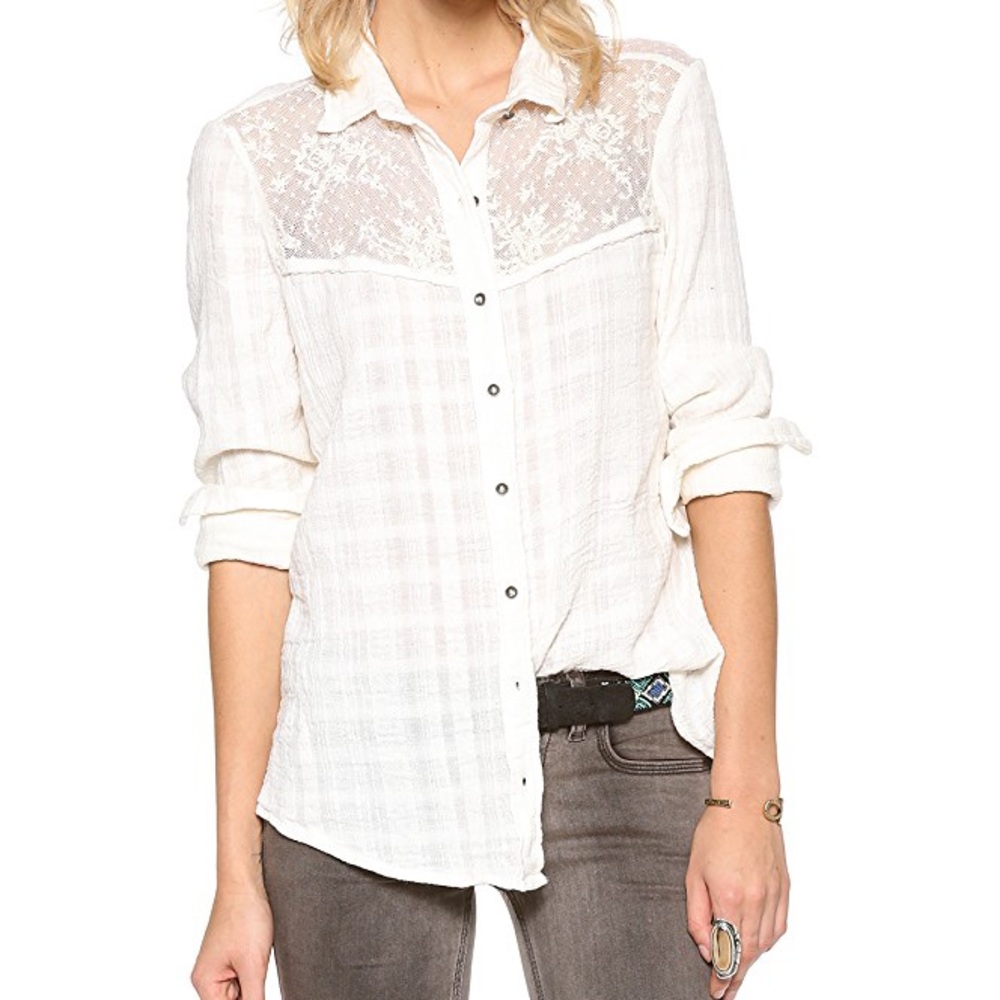 Free People | Saddle Up Lace Boho Button Down Top